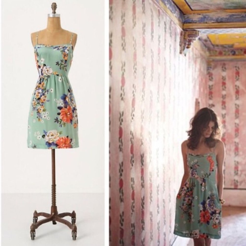 Anthropologie Crepe de Chine Floral Dress